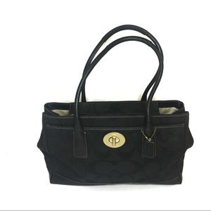 Coach Black Leather Shoulder Bag with Gold Hardware